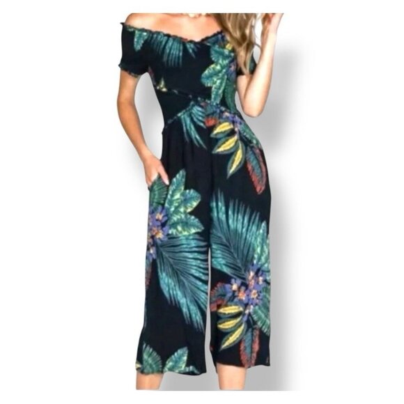 Patrons of Peace Women's Smock Cross Tropical Cropped Stretch Jumpsuit Small - Picture 1 of 12